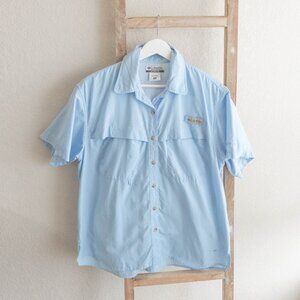 Columbia Womens Size Medium Blue PFG Vented Fishing Shirt Short Sleeve Eddyline